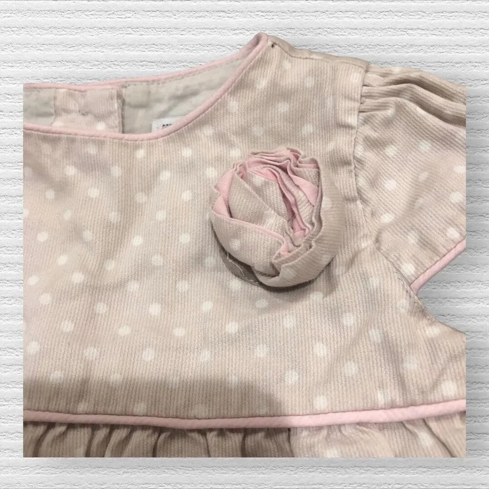Janie & Jack 6-12 Pink Cream Corduroy Micro Cord Rosette Dress